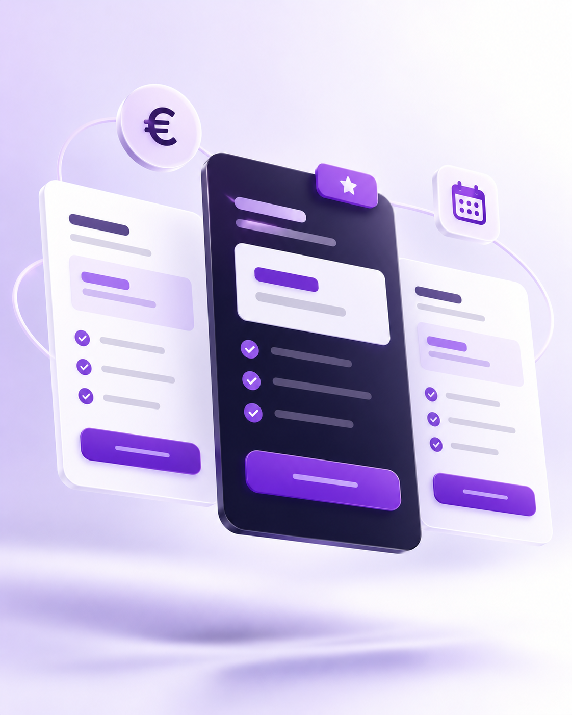 Drei schwebende Preiskarten im Mailuxe-Design